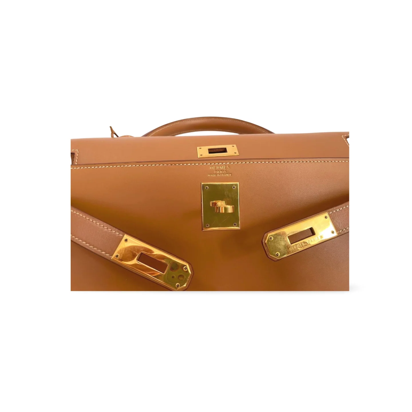 used-Hermes Kelly Bag 32cm In Gold Box Leather With Gold Hardware-MILOURA