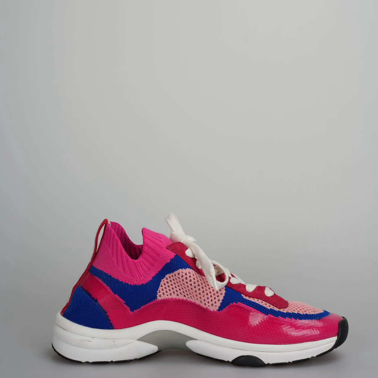 used-Chanel Fabric Suede Calfskin Stretch CC Sneakers Pink, Red and Blue Size 39-MILOURA