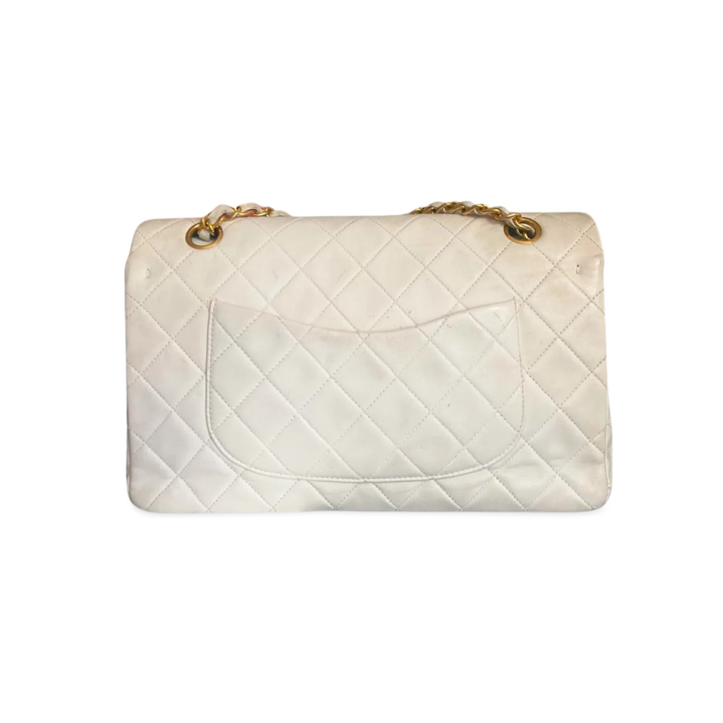 used-Chanel White Vintage Medium Classic Flap Bag in Lambskin Leather with 24K Gold Hardware-MILOURA