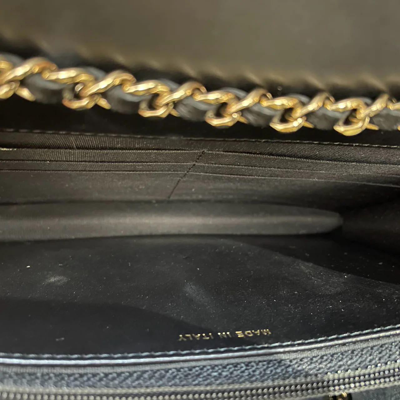 used-Chanel Lambskin Chevron Quilted Trendy CC Wallet On Chain WOC in Black-MILOURA