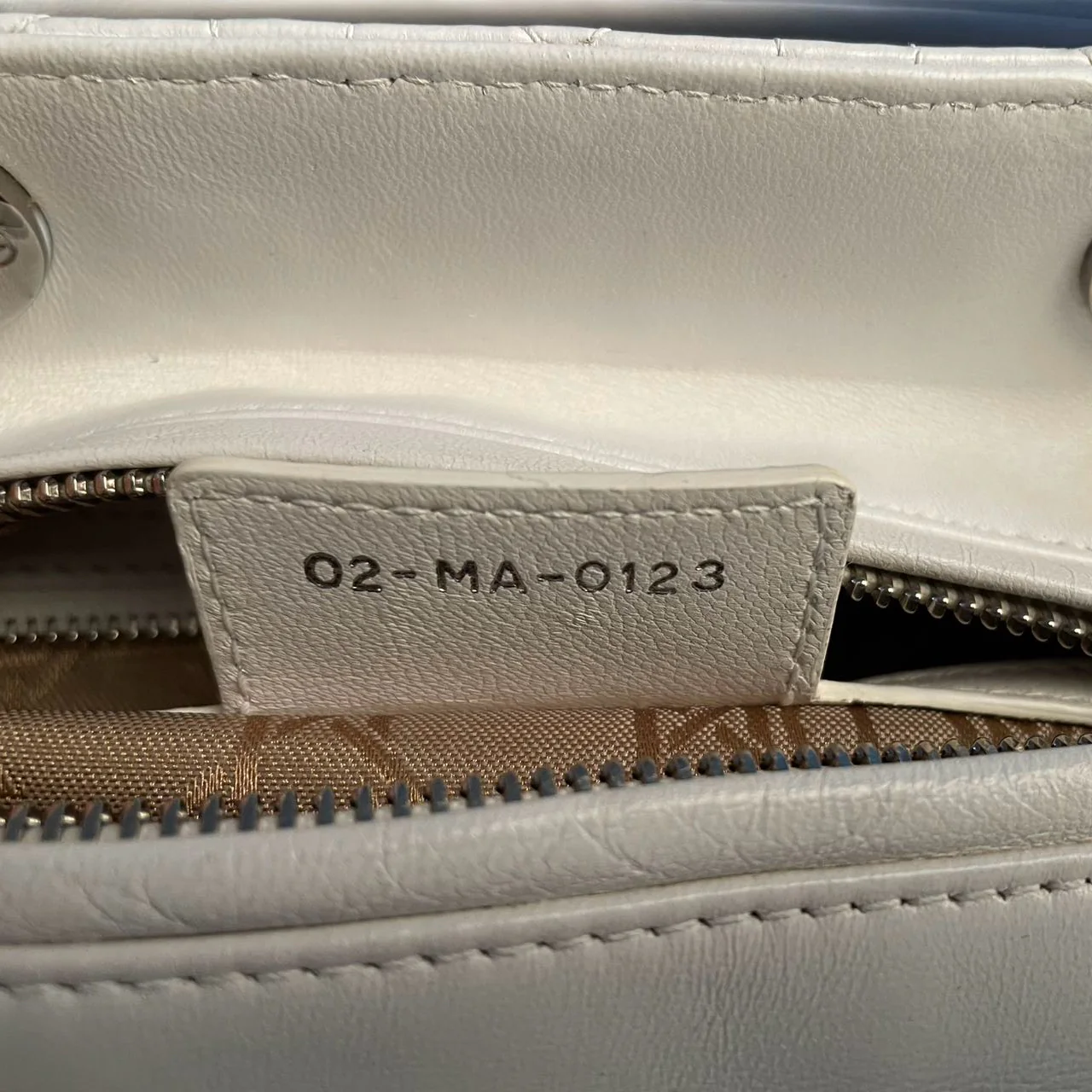 used-Christian Dior White Medium Lady Dior Bag in Cannage Lambskin Leather with Silver Hardware-MILOURA