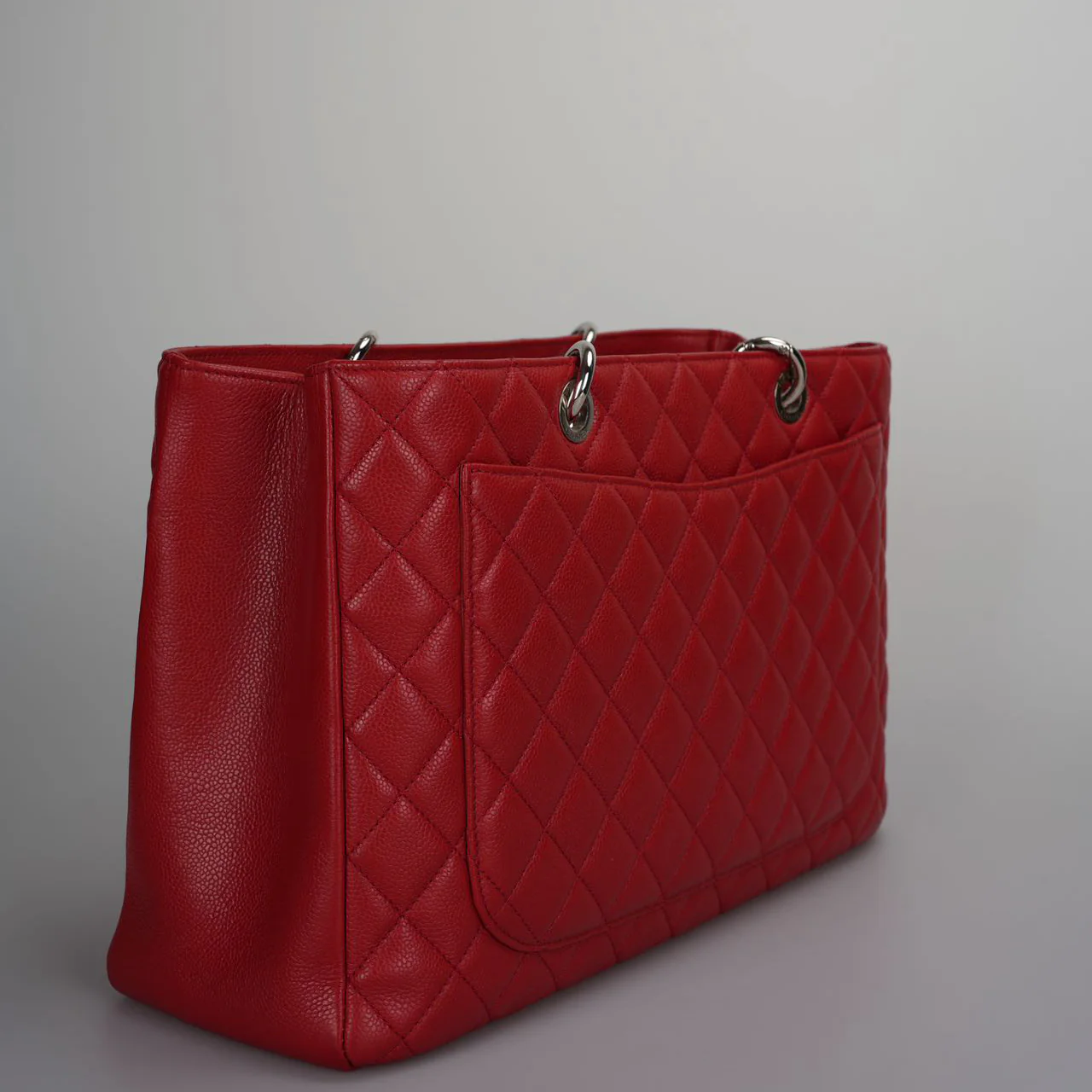 used-Chanel Large Grand Shopping Tote Red GST Bag in Caviar Leather with Silver Hardware XL size-MILOURA