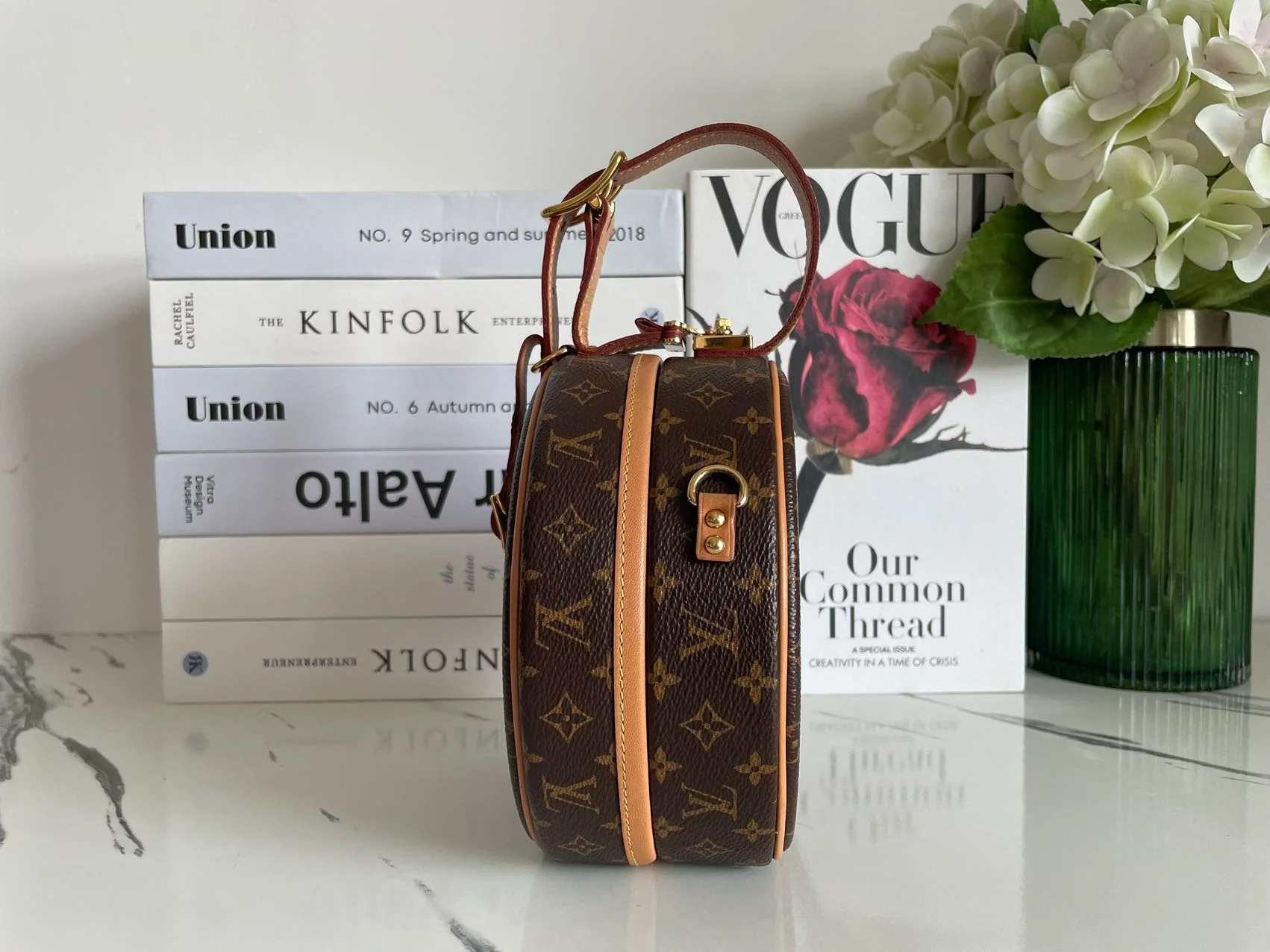 used-Louis Vuitton Monogram Canvas Petite Boite Chapeau Cross-Body Bag with Gold Hardware-MILOURA