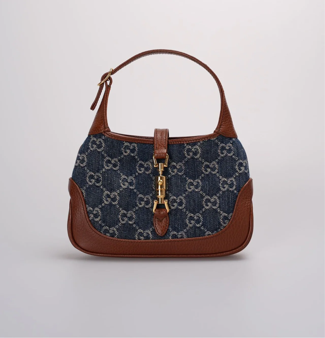 used-Gucci Denim GG Monogram Calfskin Mini Jackie 1961 Hobo Bag-MILOURA
