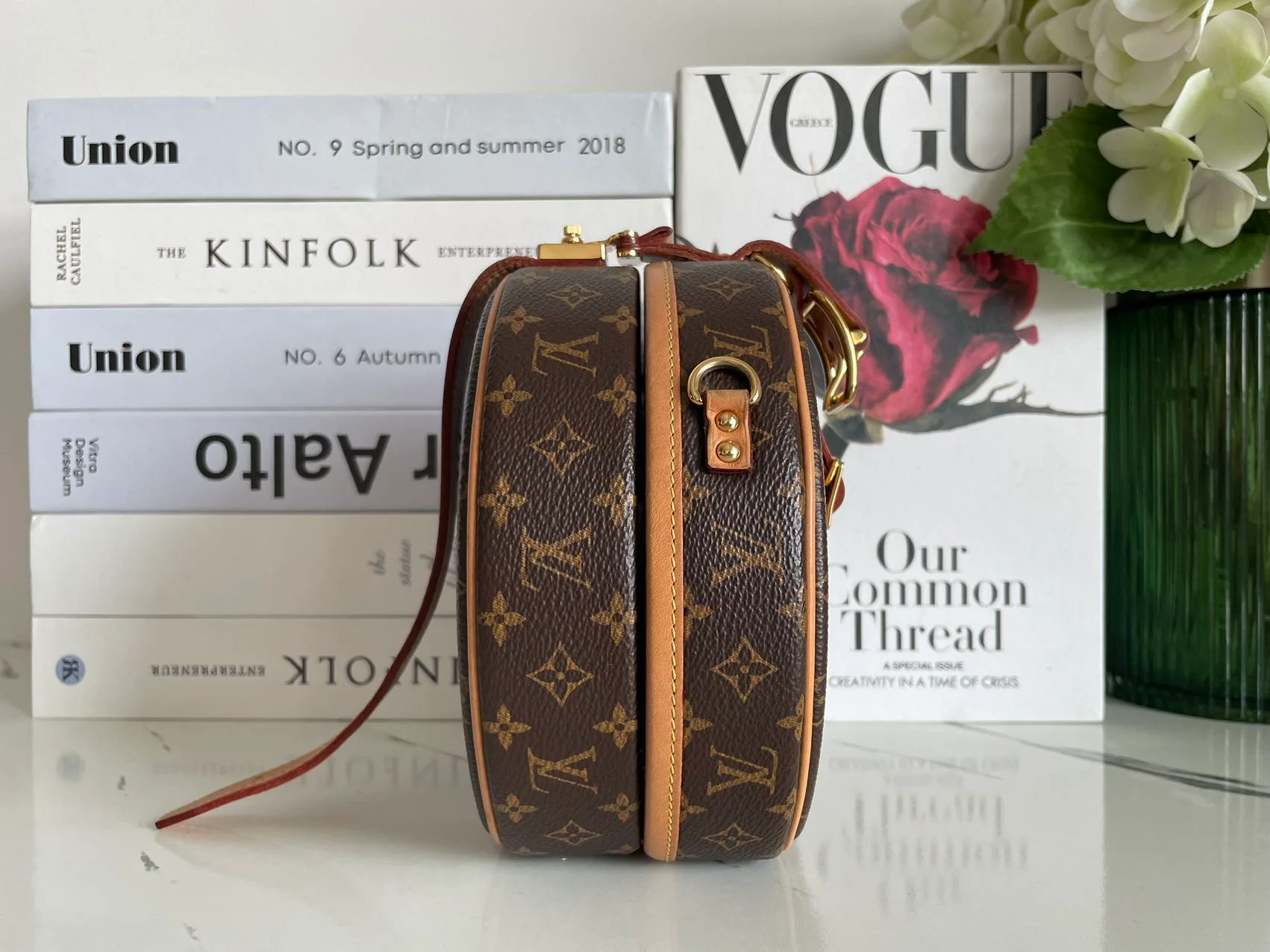 used-Louis Vuitton Monogram Canvas Petite Boite Chapeau Cross-Body Bag with Gold Hardware-MILOURA