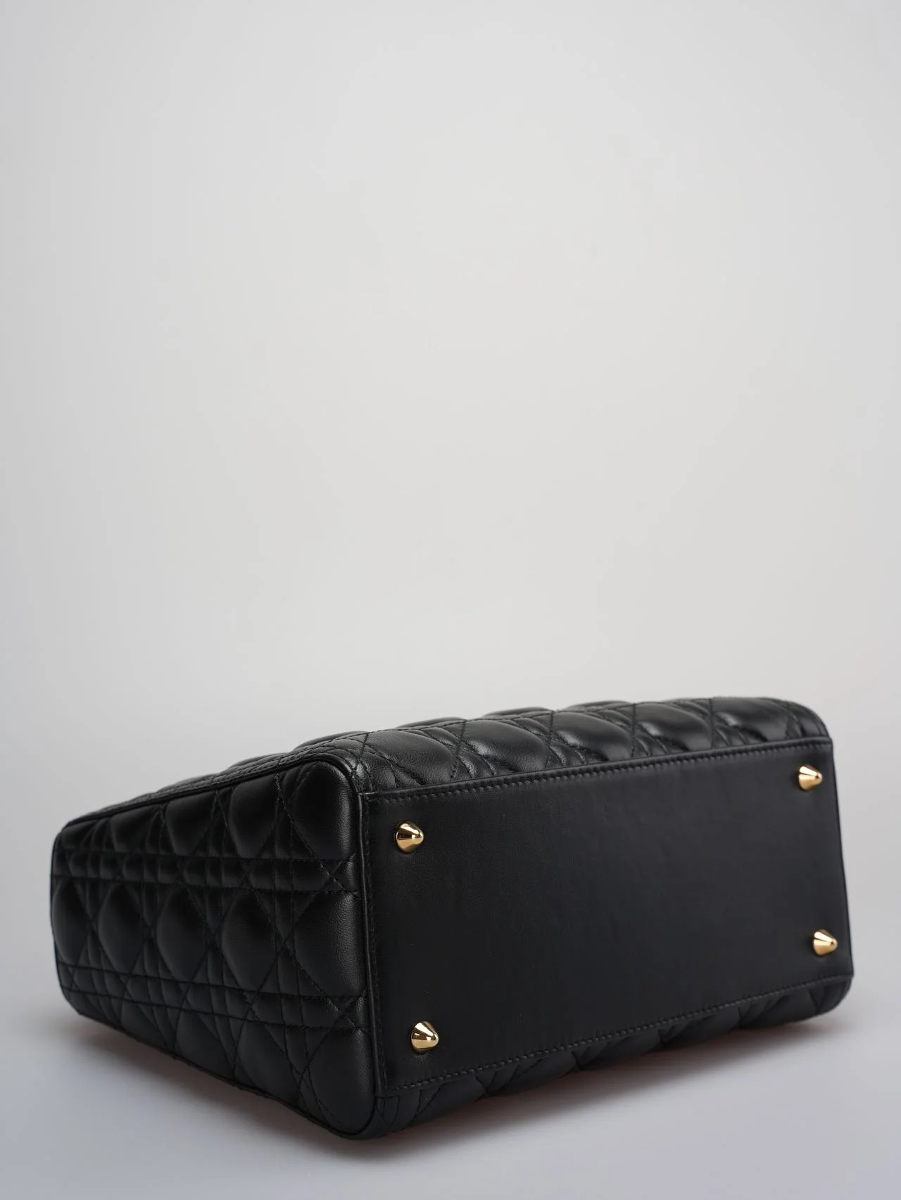 used-Christian Dior Black Lady Dior Bag Medium in Cannage Lambskin Leather with Gold Hardware-MILOURA