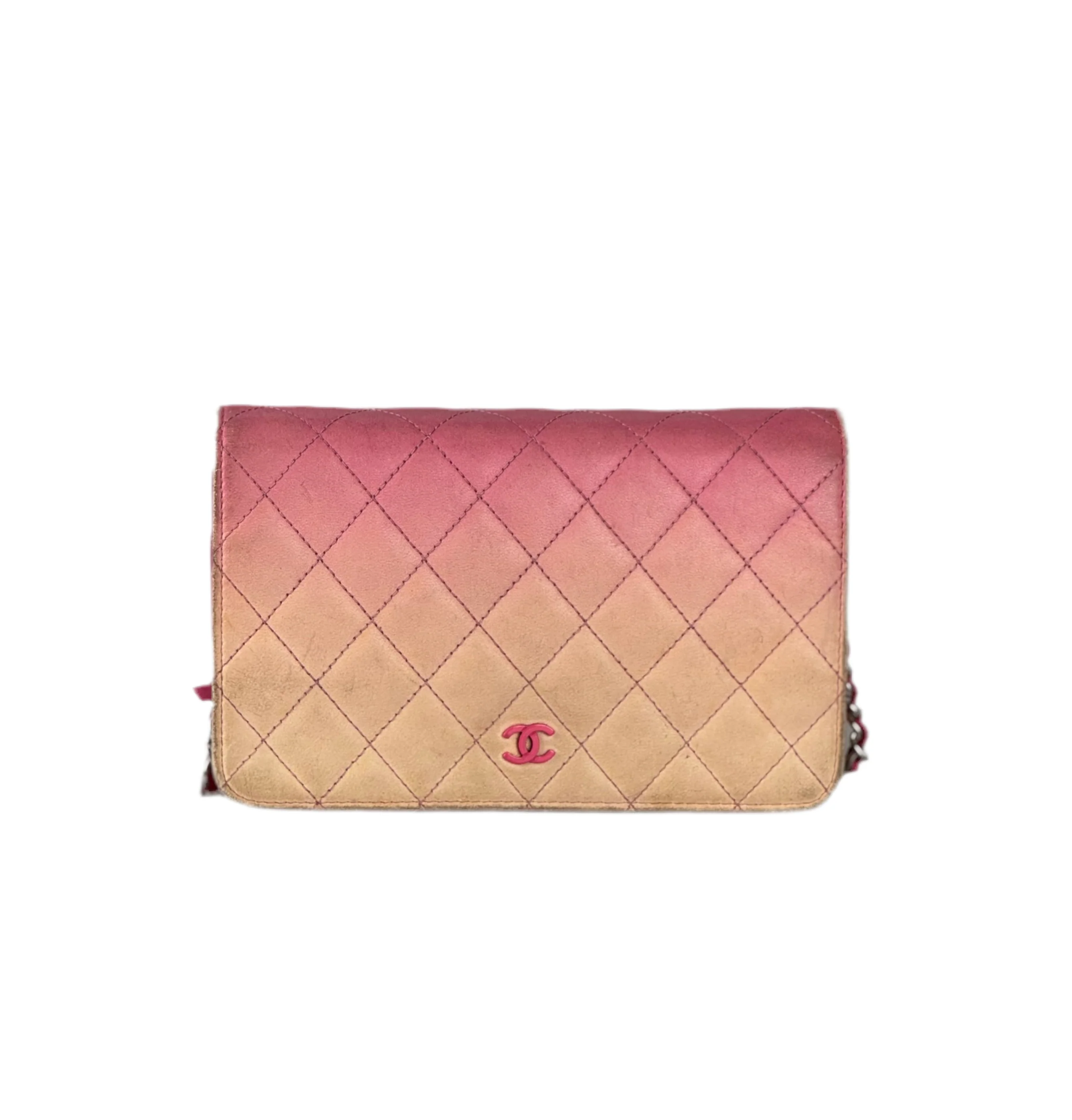 used-Chanel Faded Lambskin Quilted Zephyr Wallet on Chain WOC Dark Pink-MILOURA