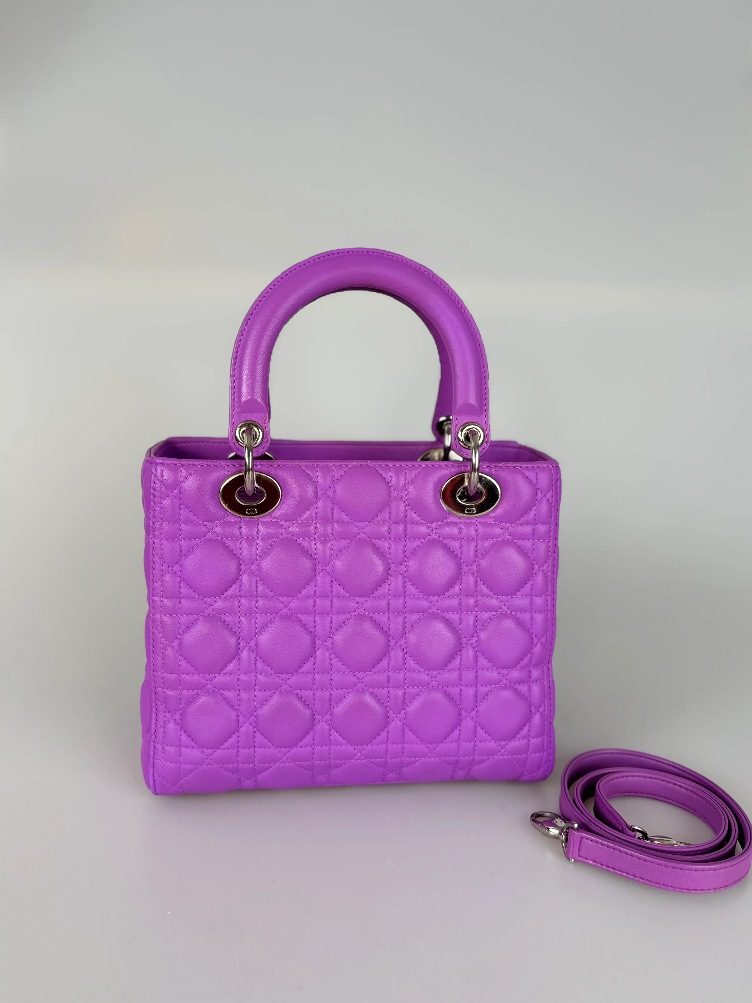 used-Dior Lady Dior Bag Bag Medium purple Lambskin Leather with Silver Hardware-MILOURA