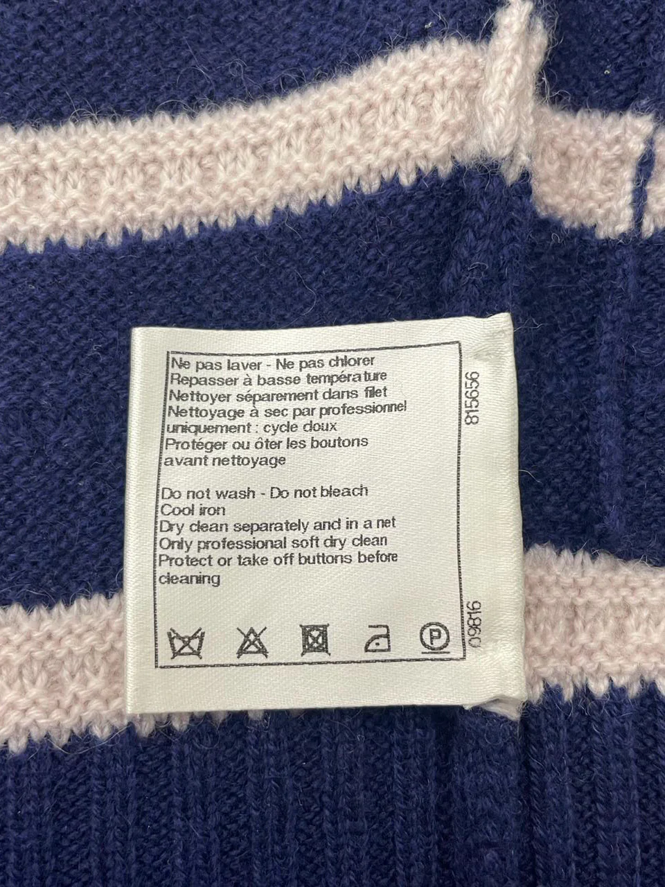 used-CHANEL cashmere Striped Dress in Navy Blue and White FR 34-MILOURA