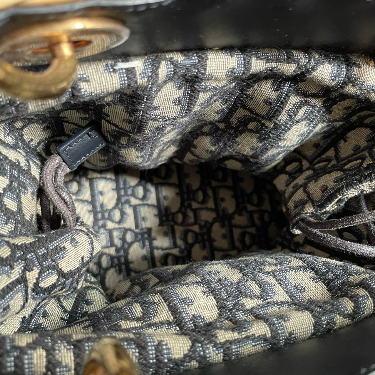 used-Christian Dior Natural Wicker/Blue Oblique Canvas Medium Lady Dior Bag-MILOURA