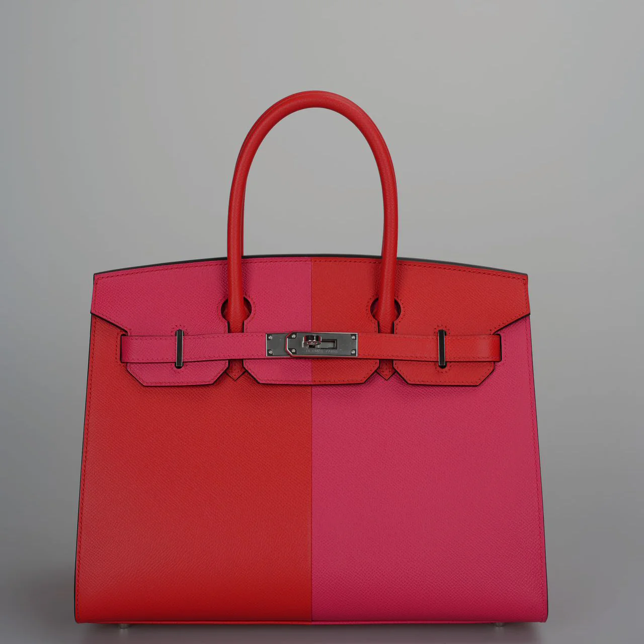 used-Hermes Epsom Casaque Birkin Sellier 30 Rouge Coeur Rose Extreme Bleu Zanziba with palladium Hardware-MILOURA