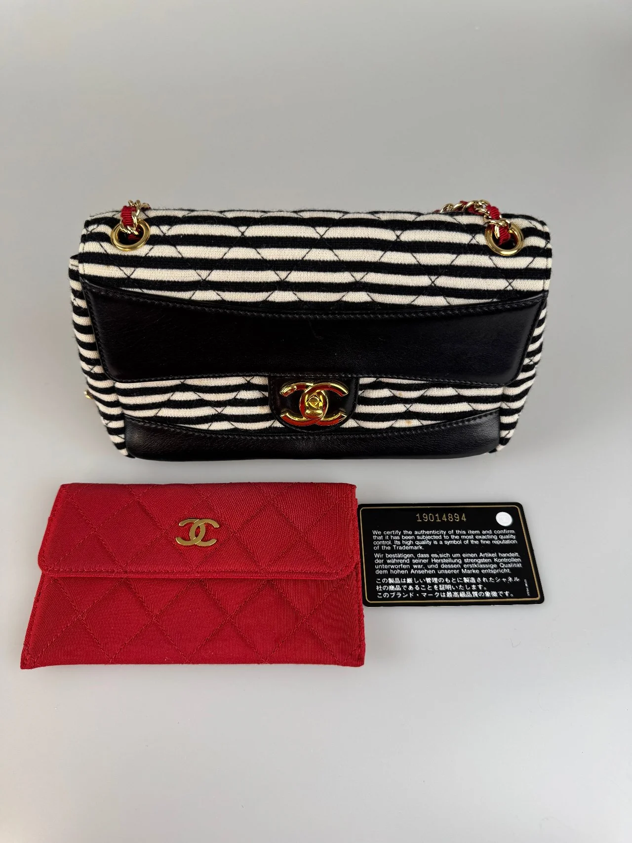 used-Chanel Sailor bag Blue 2014 striped mini rectangle Classic single flap shoulder bag-MILOURA