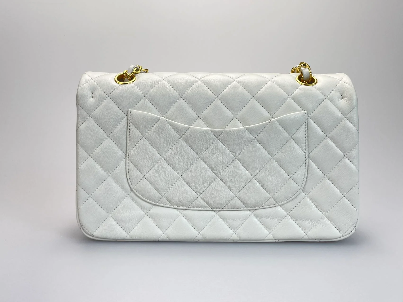 used-Chanel Vinateg White Classic Flap Bag with Gold Hardware-MILOURA