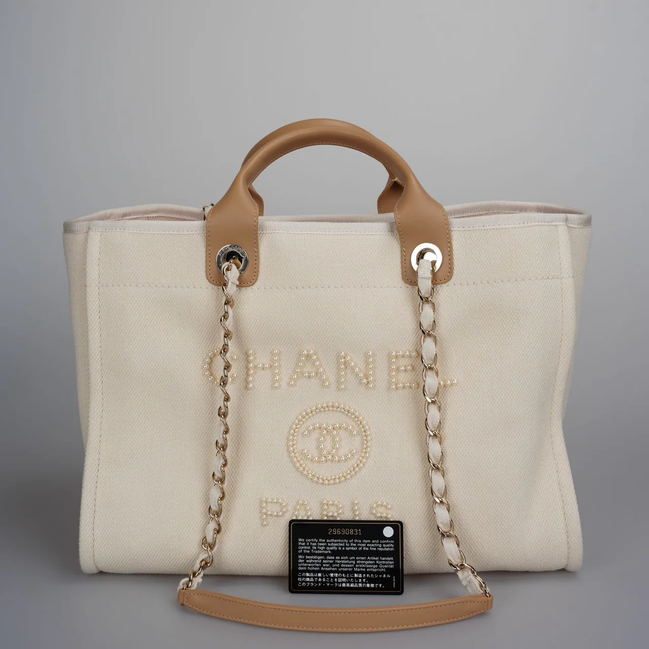 used-Chanel Deauville Pearl Tote Beige white medium-MILOURA