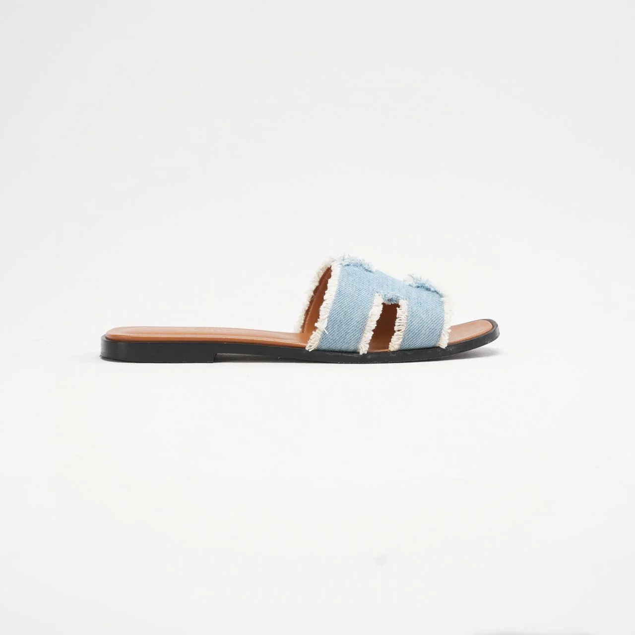 Hermes Blue Clair Denim Oran Fringe Sandals Size 38.5