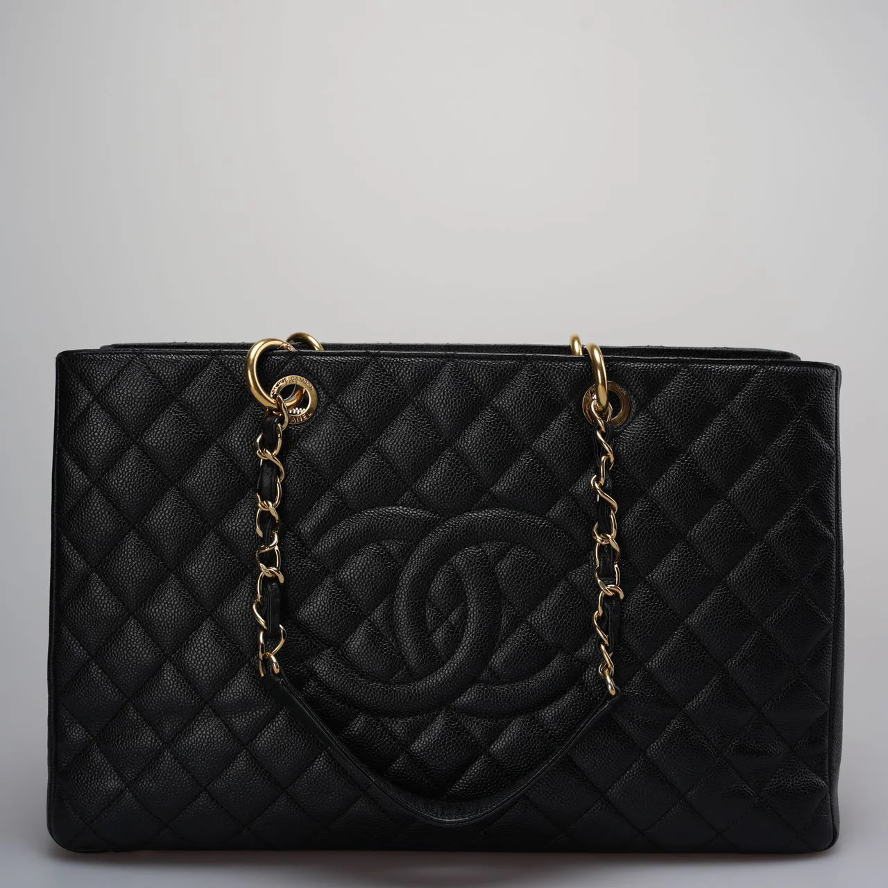 used-Chanel Large Grand Shopping Tote black GST Bag in Caviar Leather with Gold Hardware-MILOURA