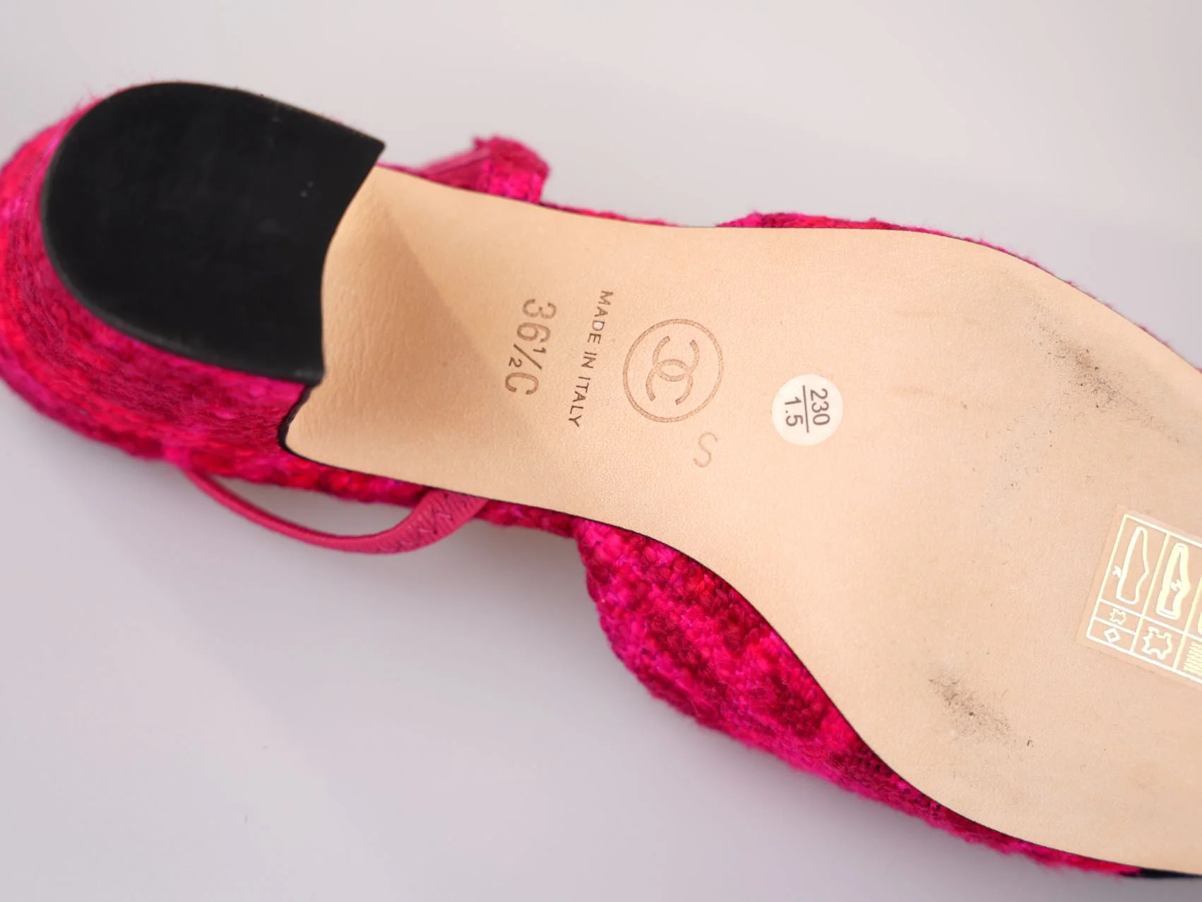 used-Chanel Pink/Black Tweed and Canvas CC Slingback Pumps Size 36.5C-MILOURA
