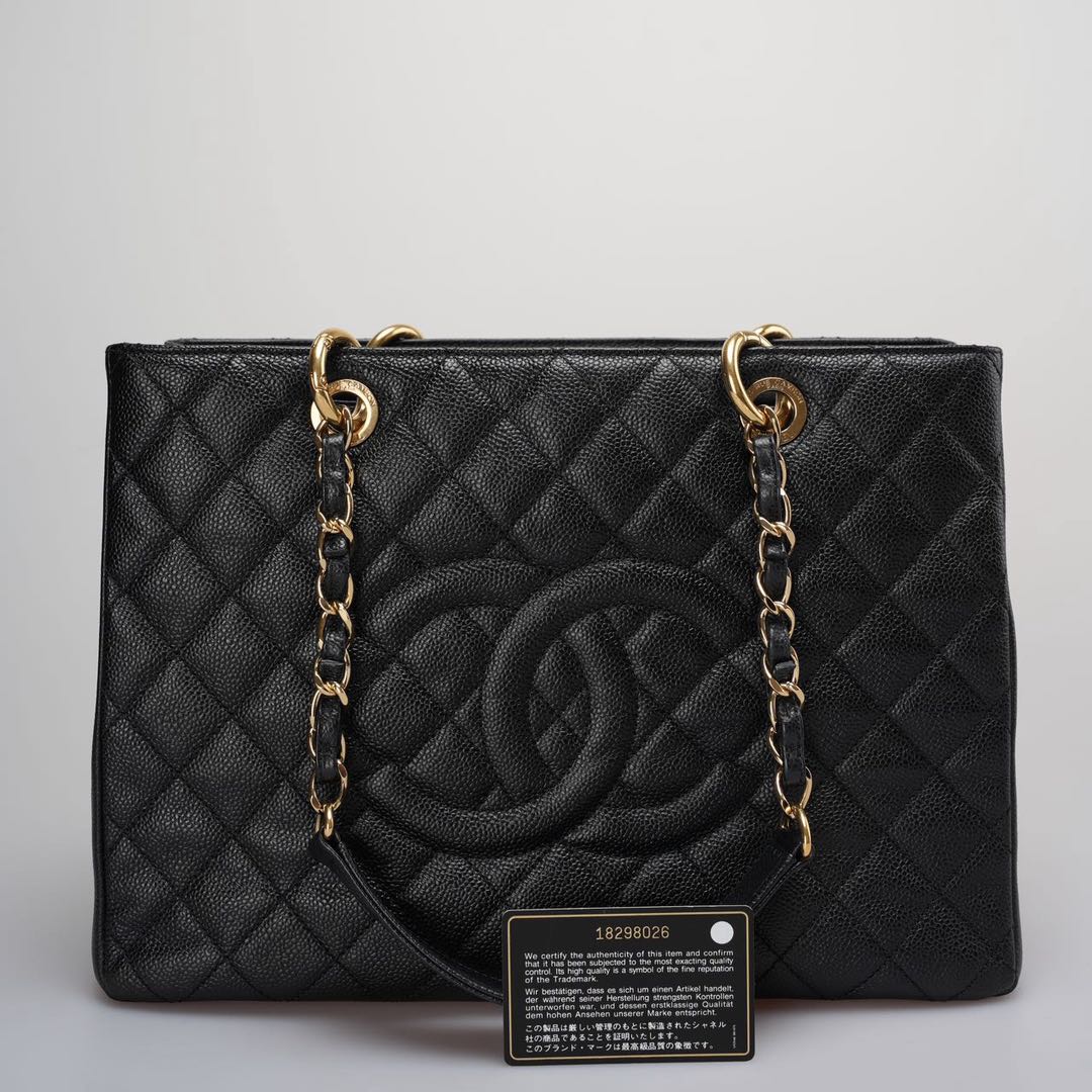 used-Chanel Medium Grand Shopping Tote Black GST Bag in Caviar Leather with Gold Hardware 2014-MILOURA