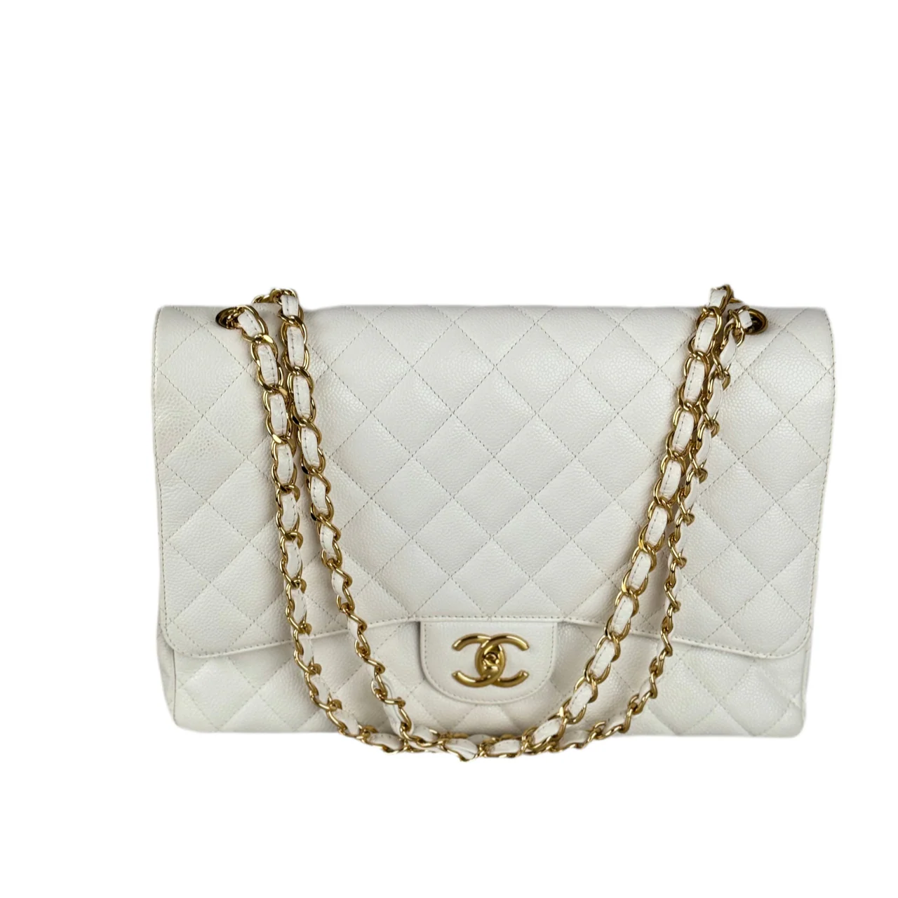 used-Chanel timeless flap Bag Caviar Leather Maxi size in white-MILOURA