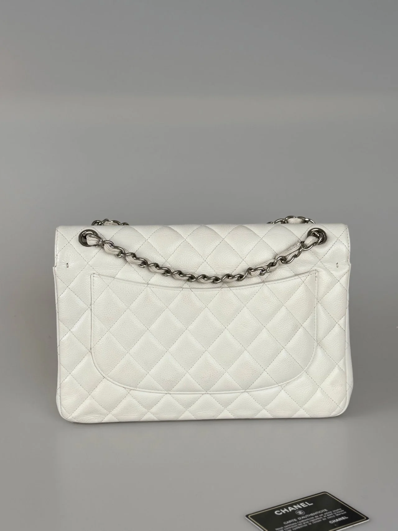 used-Chanel White Jumbo classic Double Flap Bag In Caviar Leather with silver Hardware-MILOURA