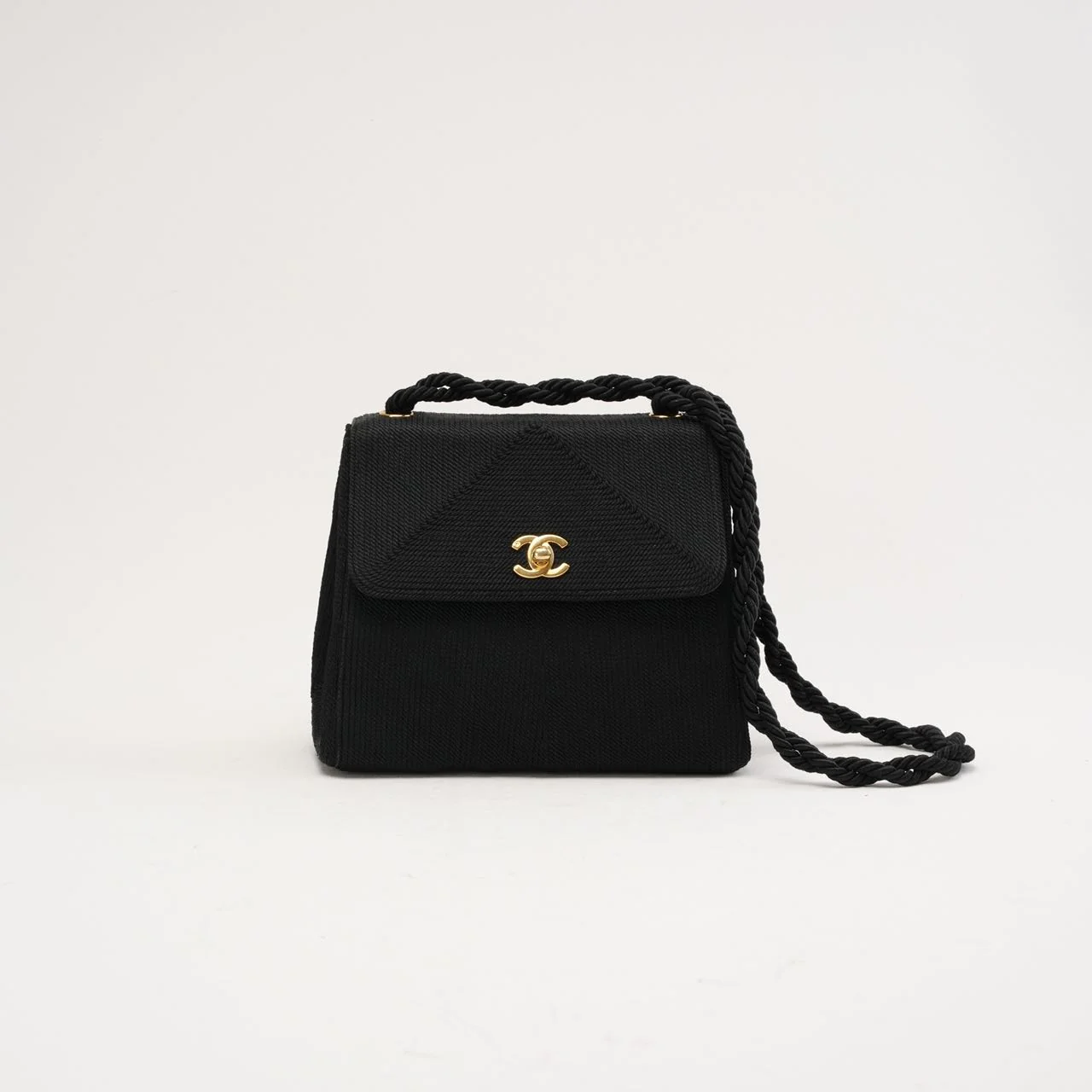 Chanel Vintage Silk Rope Mini Kelly Flap Black 1997