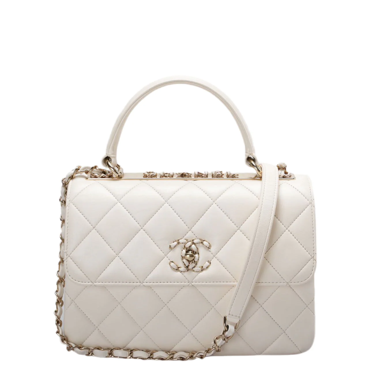 used-Chanel small trendy CC Lambskin Quilted Flap Dual Handle Bag in White-MILOURA