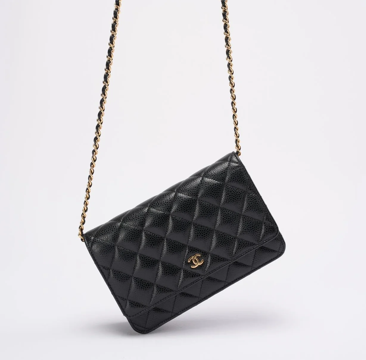 Chanel Black Quilted Caviar Leather Classic Wallet on Chain 2021