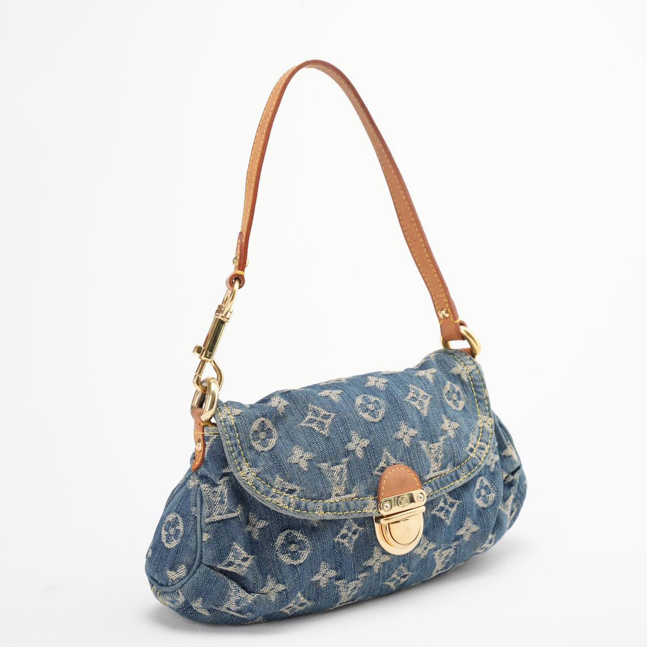 Louis Vuitton Vintage Shoulder Handbag Monogram Denim Mini Pretty Canvas Leather Blue