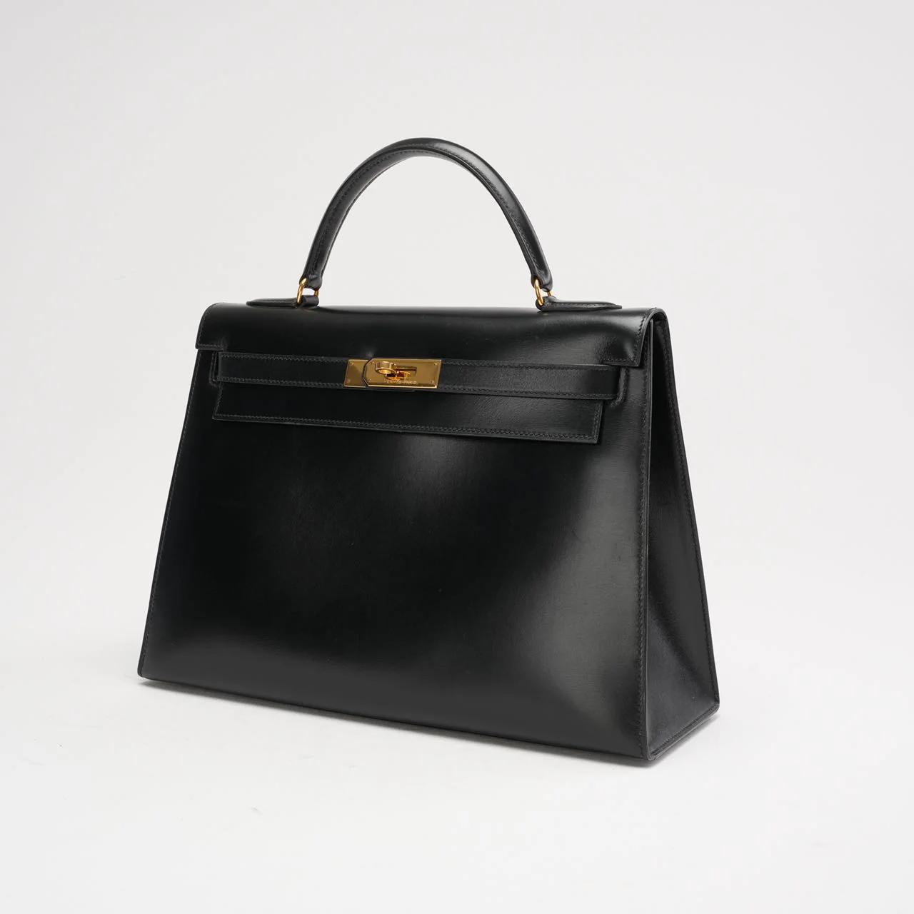 Hermès Vintage Black Kelly Sellier 32 Box Leather 1985