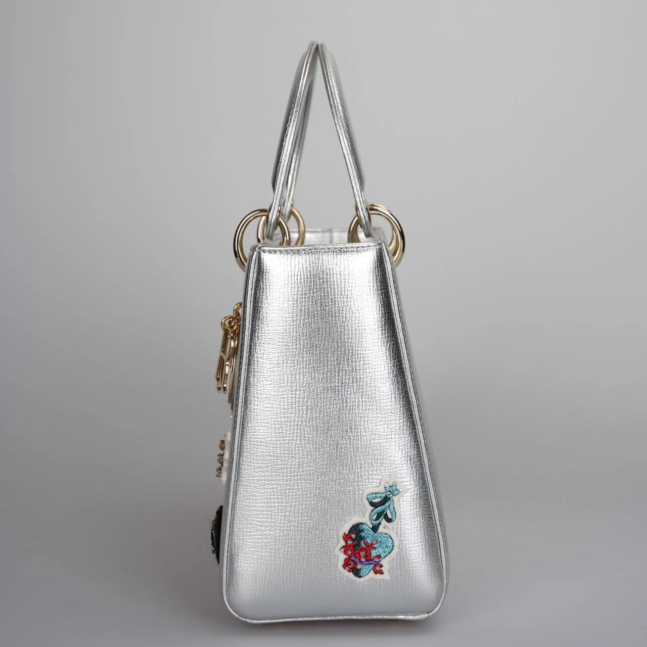 used-Christian Dior Leather Lady Dior Shoulder Bag in Silver-MILOURA