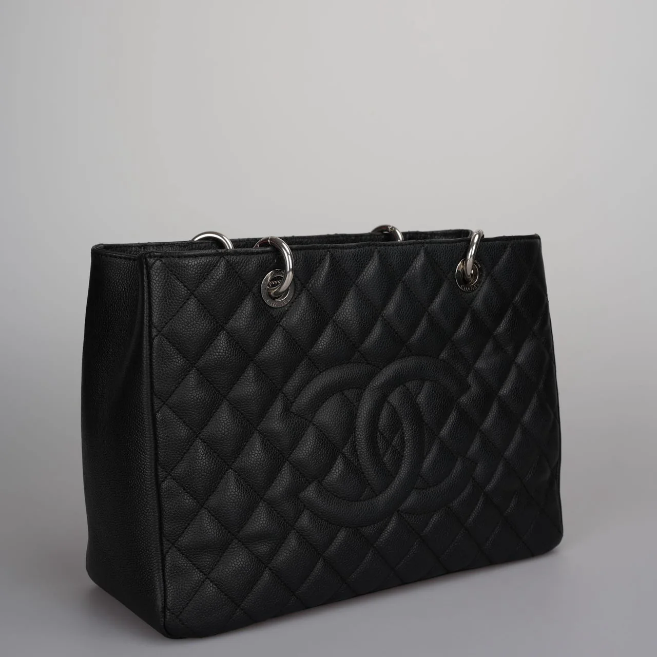 used-Chanel Grand Shopping Tote black gst Bag in Caviar Leather with Silver Hardware-MILOURA