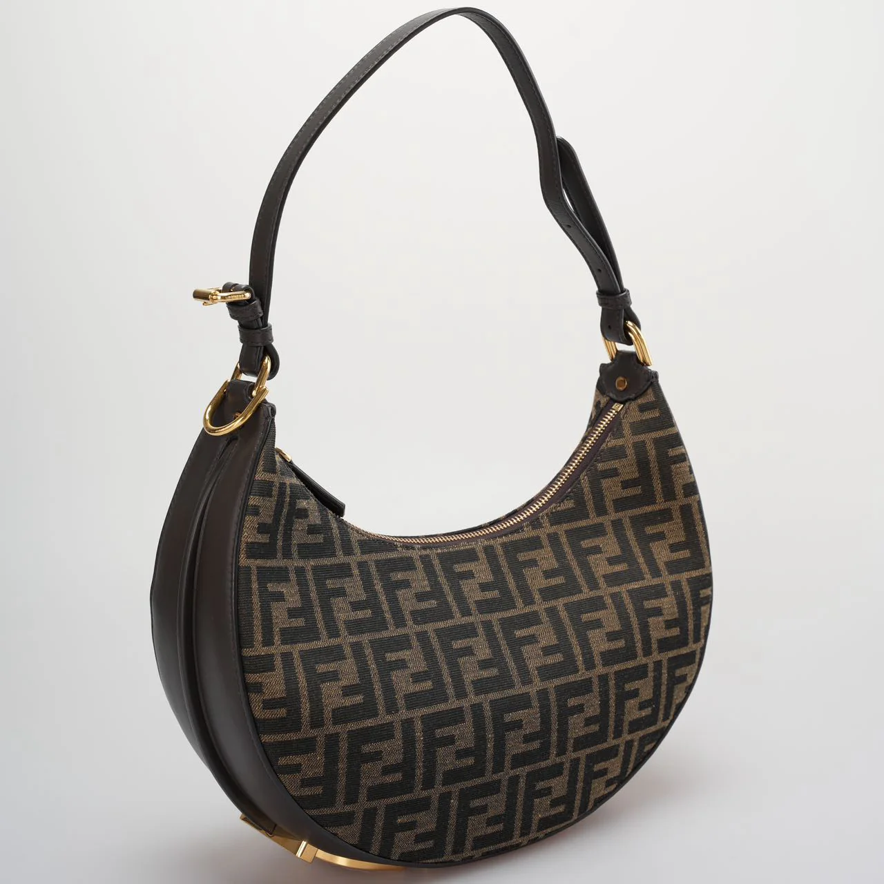 used-Fendi graphy Small Brown FF Jacquard Fabric Bag-MILOURA