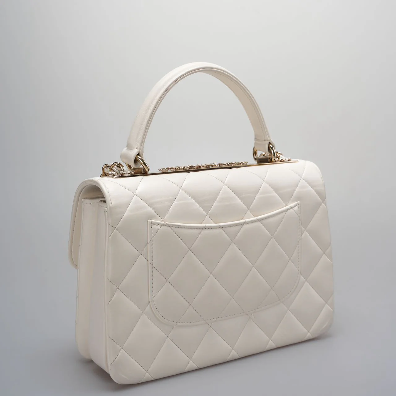 used-Chanel small trendy CC Lambskin Quilted Flap Dual Handle Bag in White-MILOURA