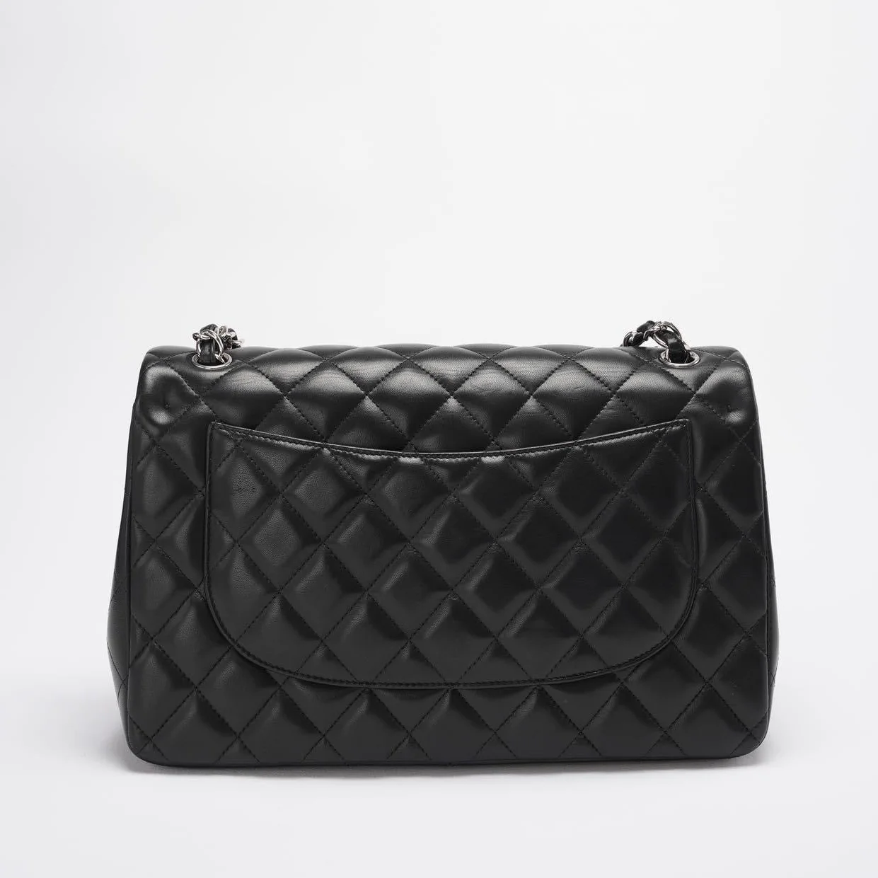 Chanel Classic Flap Bag Lambskin Black Bag Jumbo in Silver Hardware