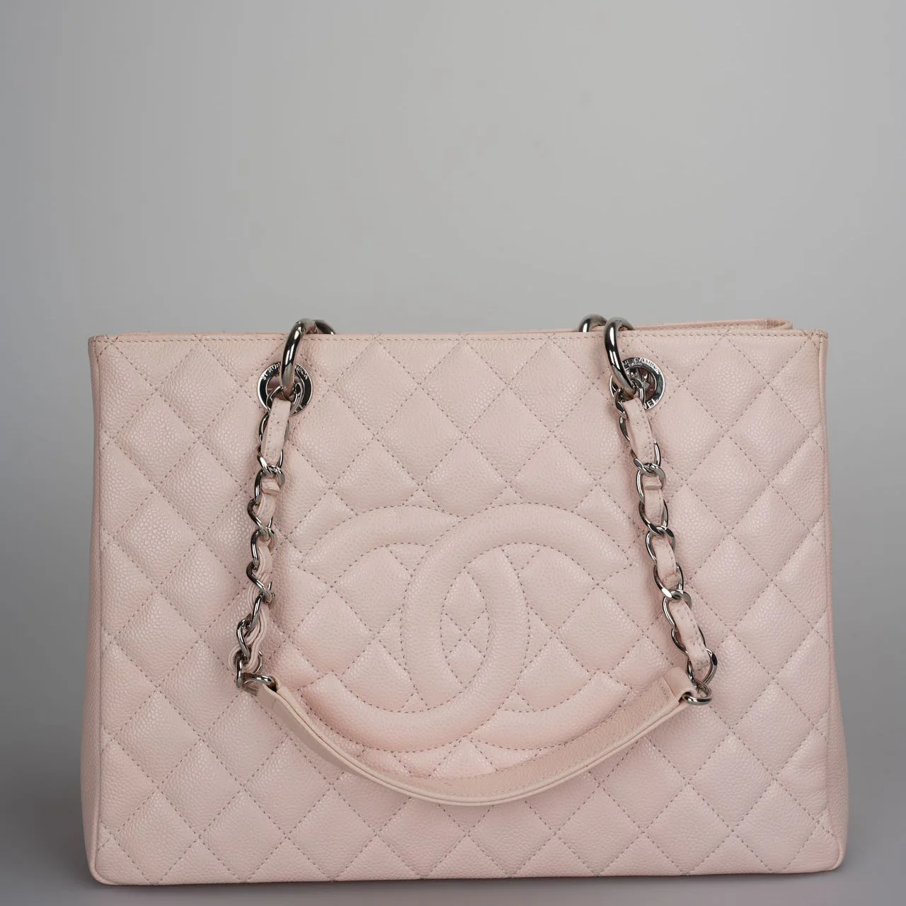 used-Chanel Grand Shopping Tote Light Pink GST Bag in Caviar Leather with Silver Hardware-MILOURA