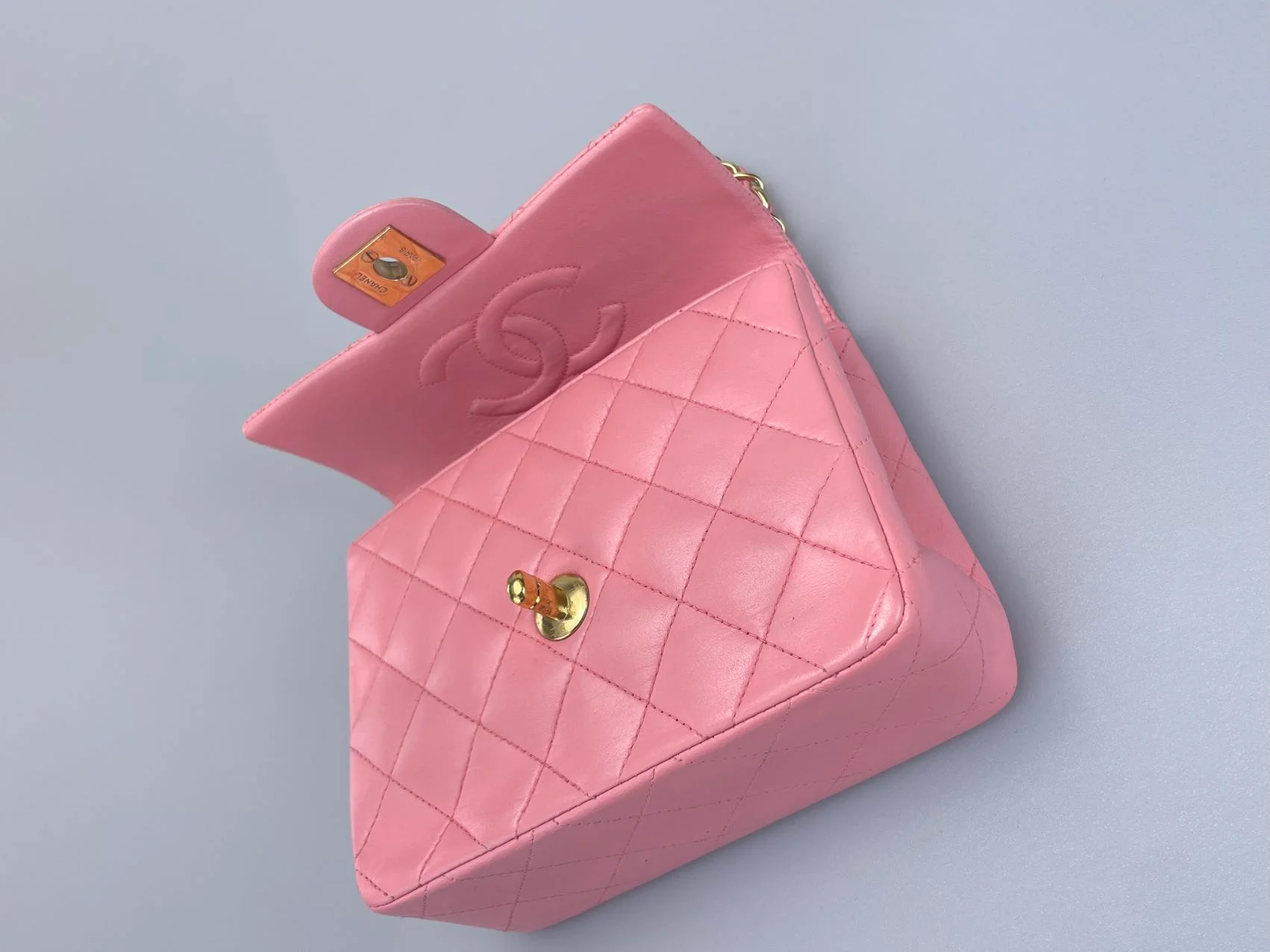 used-Chanel Vintage Rose Pink Classic Mini Square Flap Bag in Lambskin with Gold Hardware-MILOURA