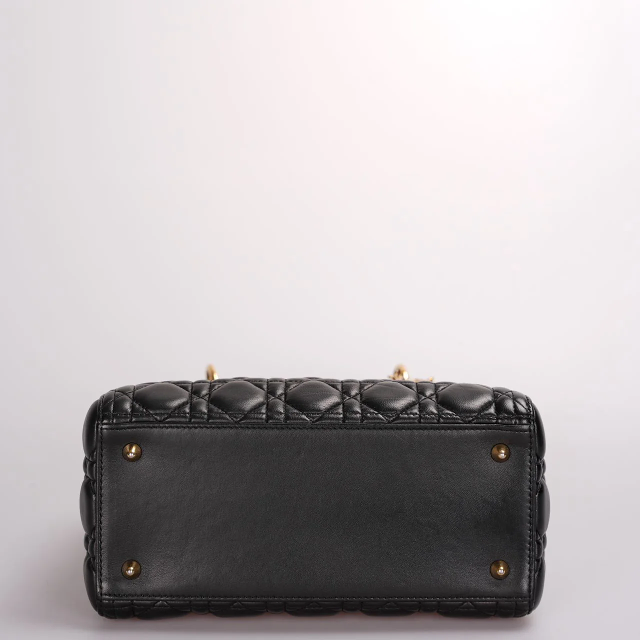 used-Christian Dior Black Medium Lady Dior Bag in Cannage Lambskin Leather with Gold Hardware-MILOURA