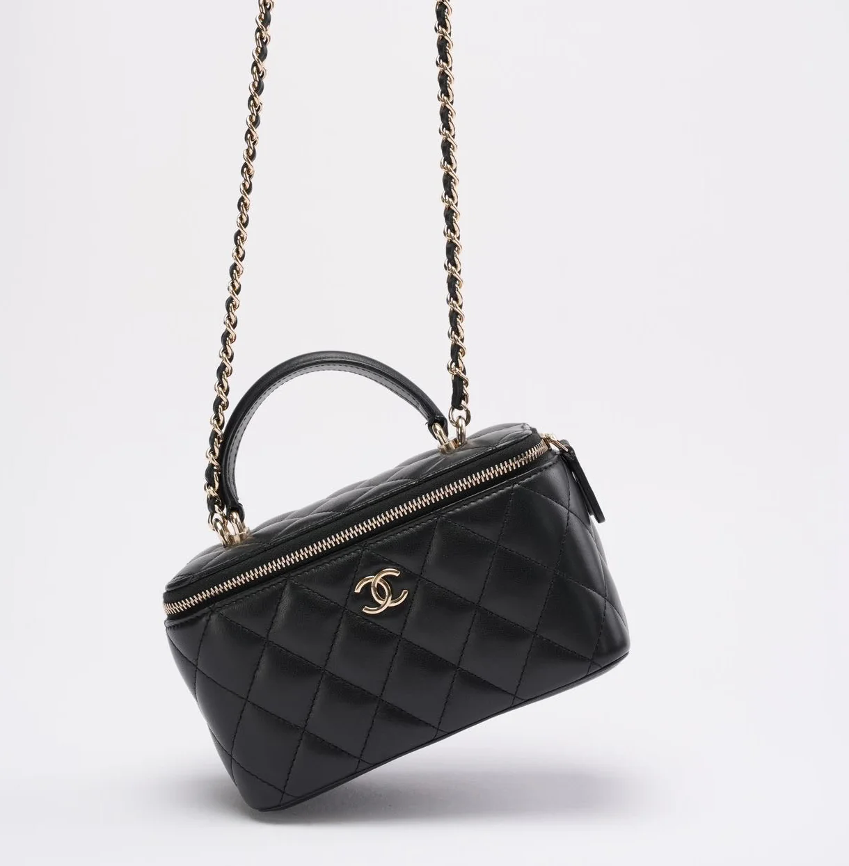 Chanel Black Small Lambskin Top Handle Vanity Case