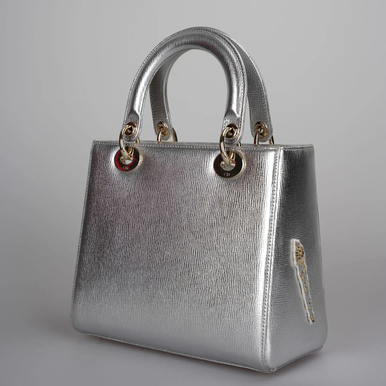 used-Christian Dior Leather Lady Dior Shoulder Bag in Silver-MILOURA