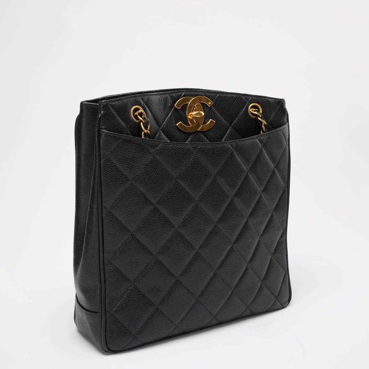 Chanel Vintage 1994 - 1996 Black Caviar Shoulder Tote Gold Hardware