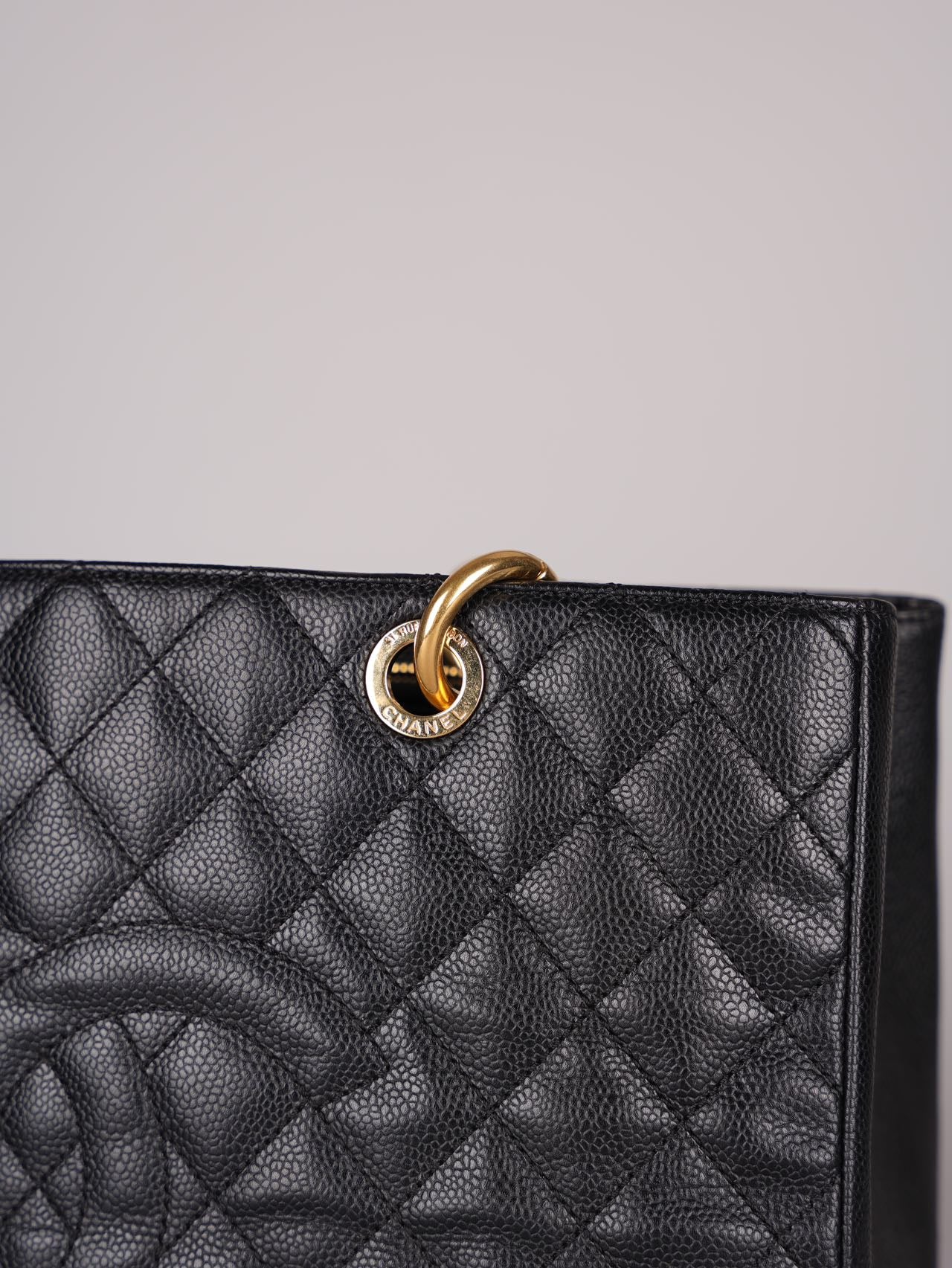 used-Chanel GST Medium Black Quilted Caviar Leather Tote Bag with Gold Hardware-MILOURA