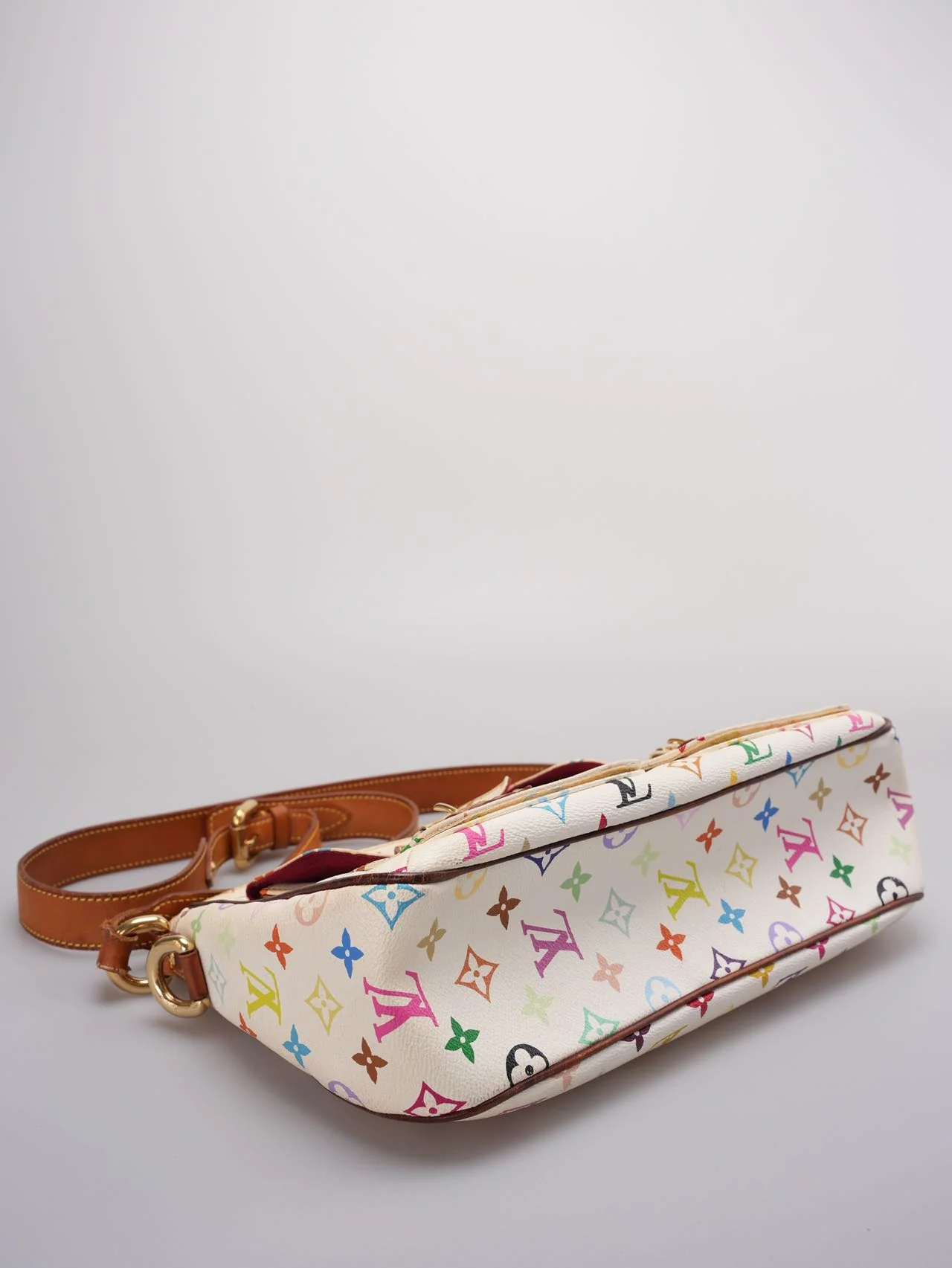 used-Louis Vuitton Takashi Murakami White Multicolore Monogram Coated Canvas Petit Noe Bag Gold Hardware-MILOURA