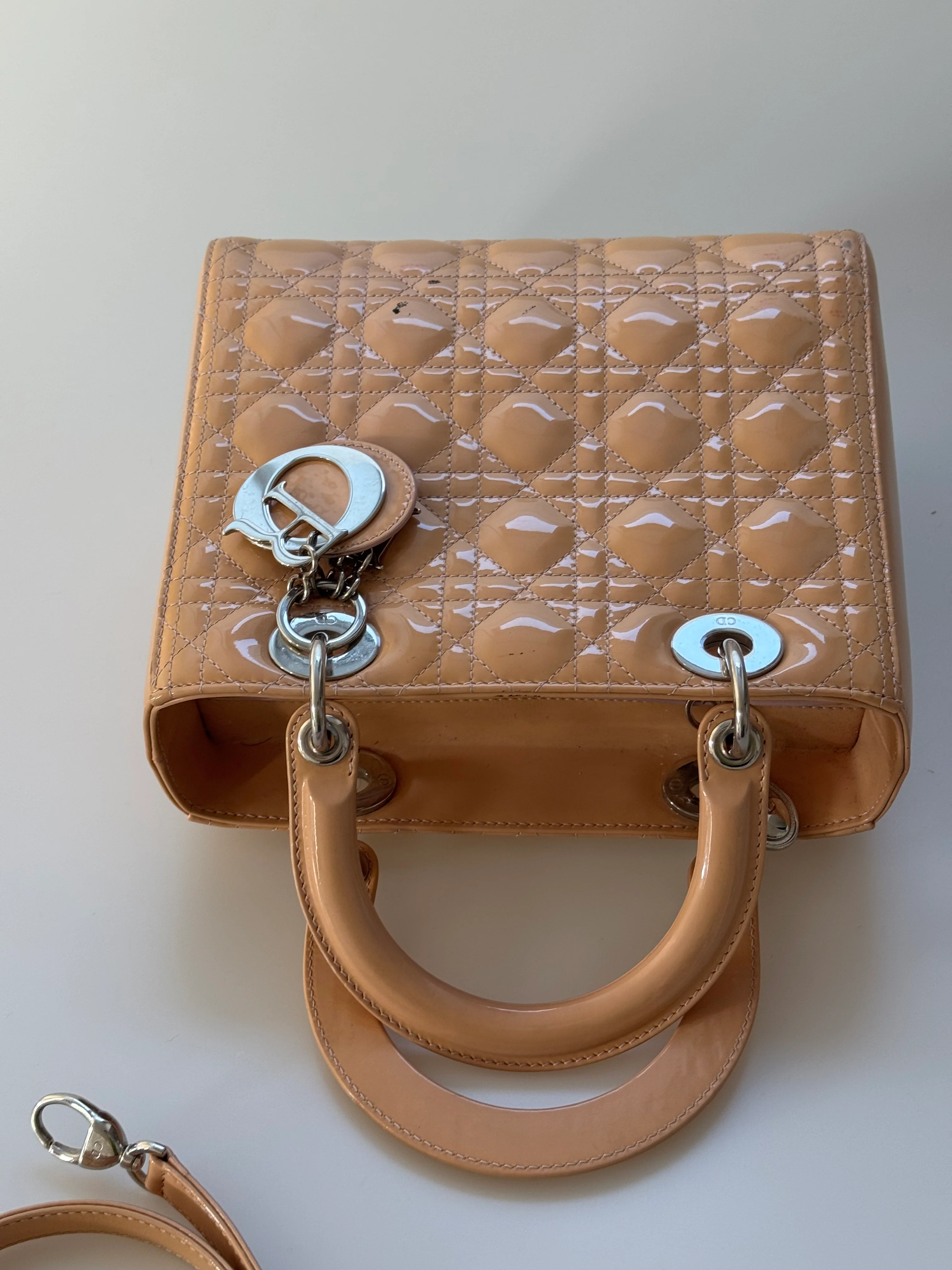 used-Christian Dior Lady Dior bag medium light beige-MILOURA