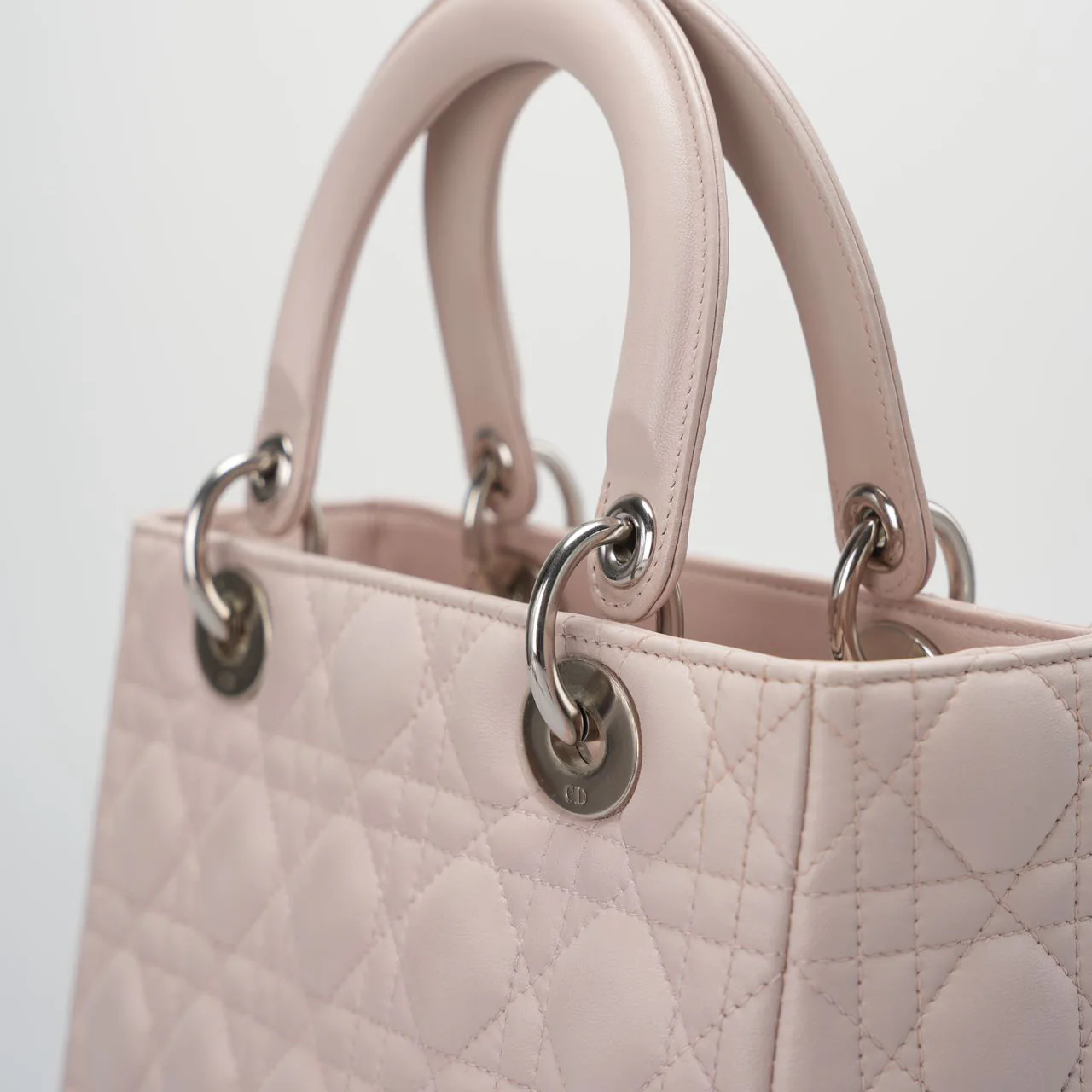 used-Christian Dior cherry blossom pink lady Dior bag in Lambskin with silver Hardware-MILOURA