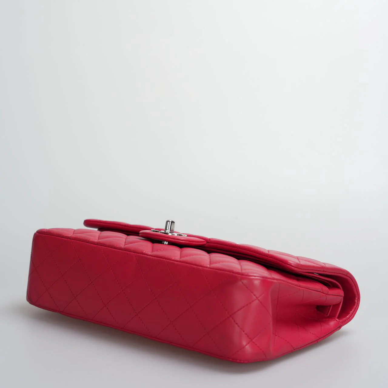 used-Chanel Red Medium timeless Flap Bag with Silver Hardware-MILOURA