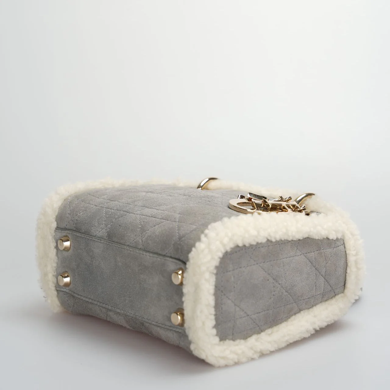 used-Christian Dior Lady Dior Pre-Owned 2020 Mini Suede Shearling Cannage Lady Dior satchel-MILOURA