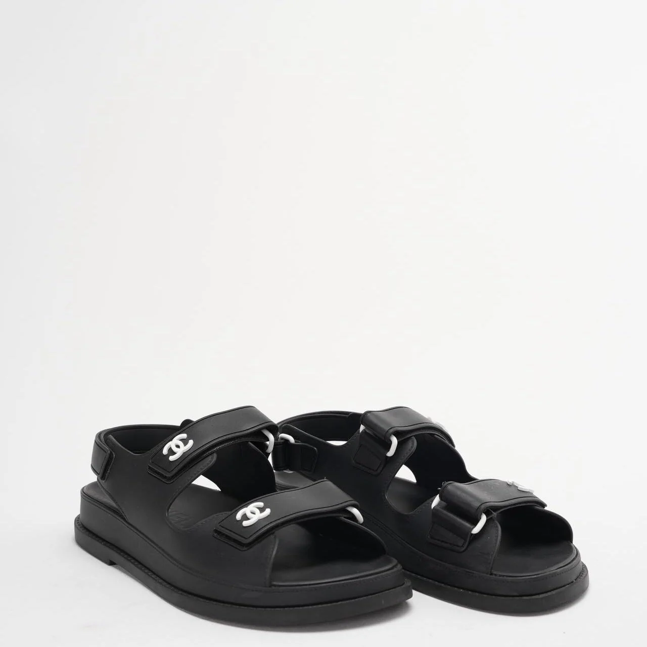 Chanel Black CC Dad Sandals Rubber Size 38