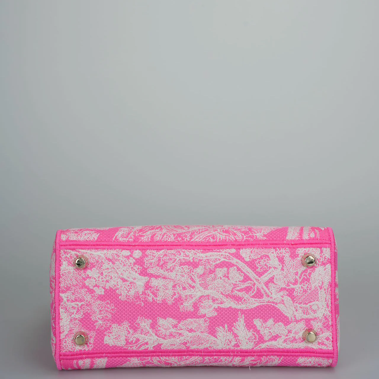 used-Christian Dior Canvas Toile De Jouy Reverse Embroidered Medium Lady D-Lite in Fluorescent Pink-MILOURA