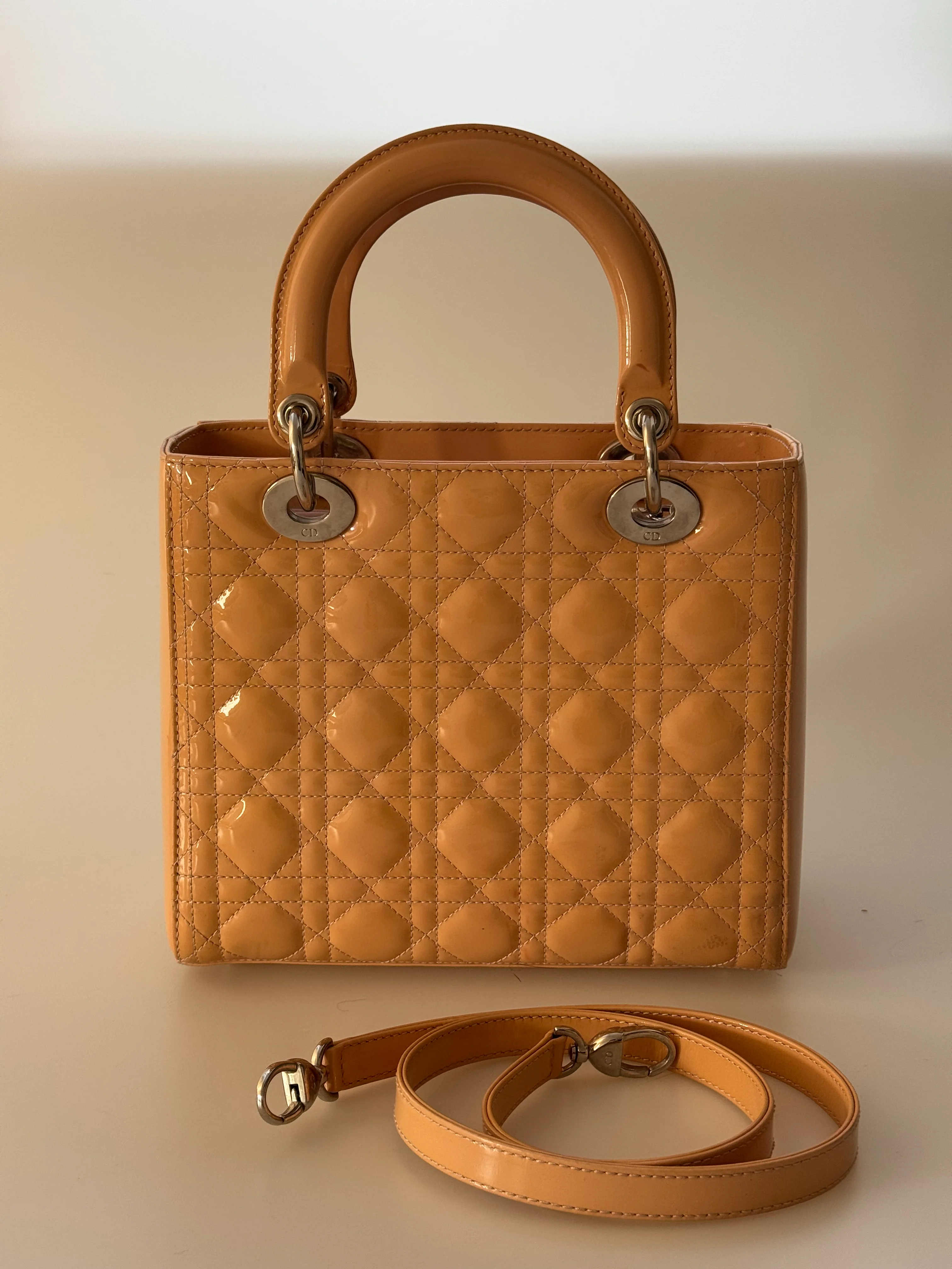 used-Christian Dior Lady Dior bag medium light beige-MILOURA