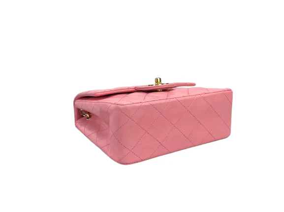 used-Chanel Vintage Rose Pink Classic Mini Square Flap Bag in Lambskin with Gold Hardware-MILOURA
